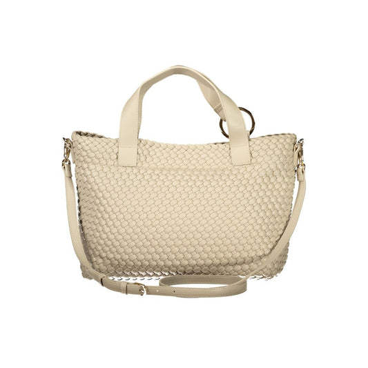 Beige Polyurethane Women Handbag