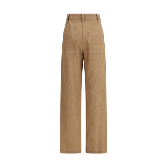 Brown Cotton Casual Pants
