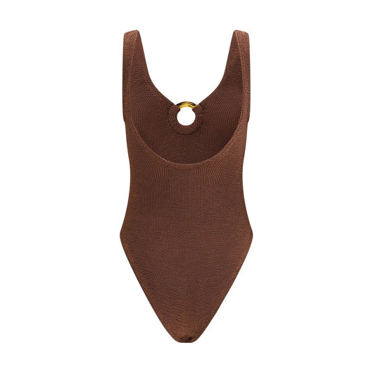 Brown Polyamide One-Piece Swimsuit