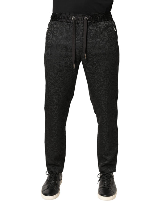 Black Floral Brocade Skinny Men Dress Pants