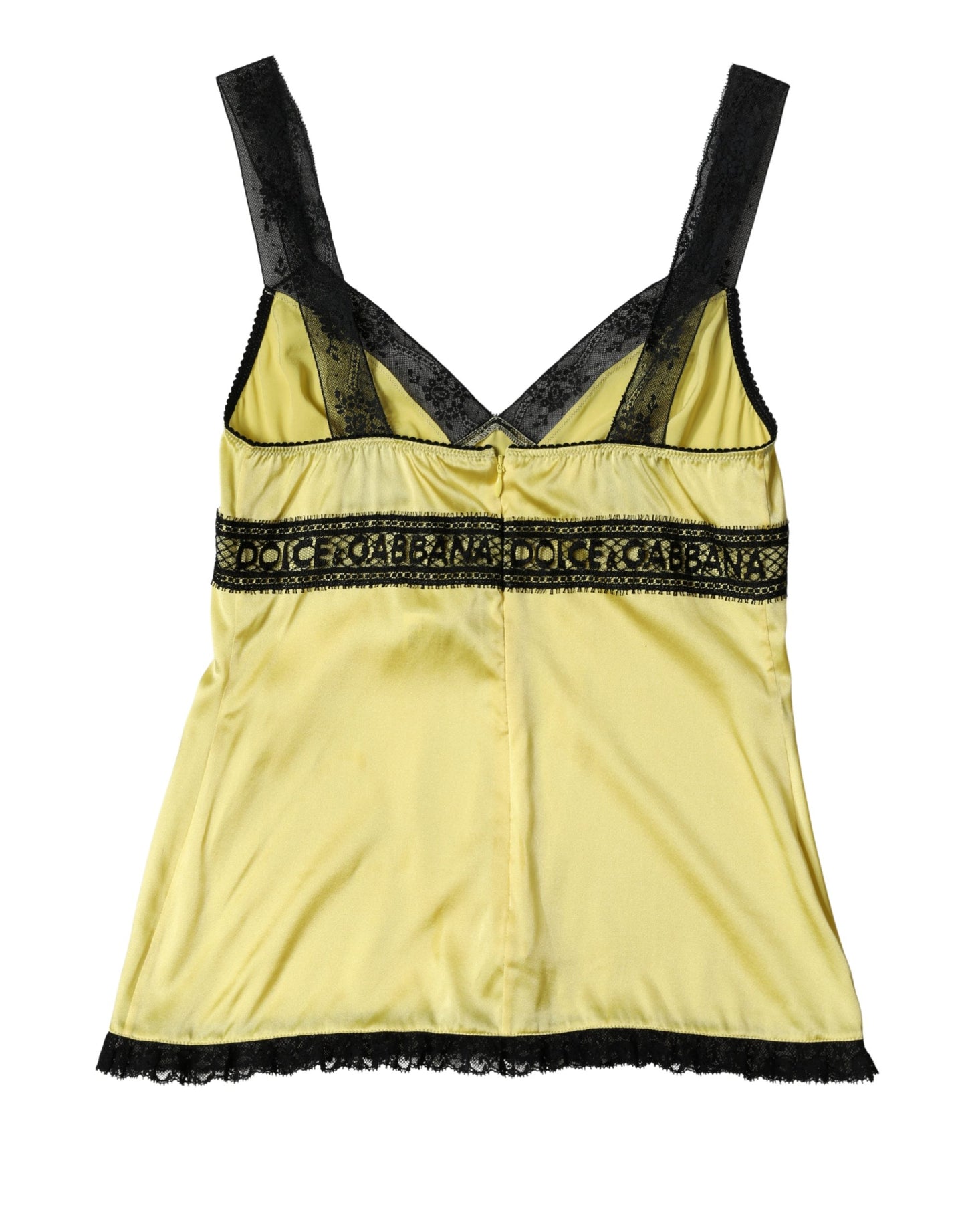 Yellow Silk Lace Trim Lingerie Top Underwear