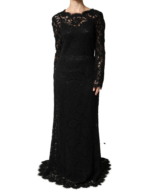 Black Lace Long Sleeves Cotton Maxi Dress
