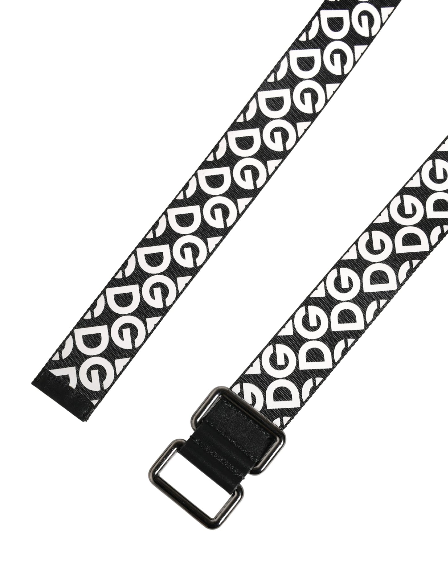 White Black Logo Leather Metal Buckle Belt