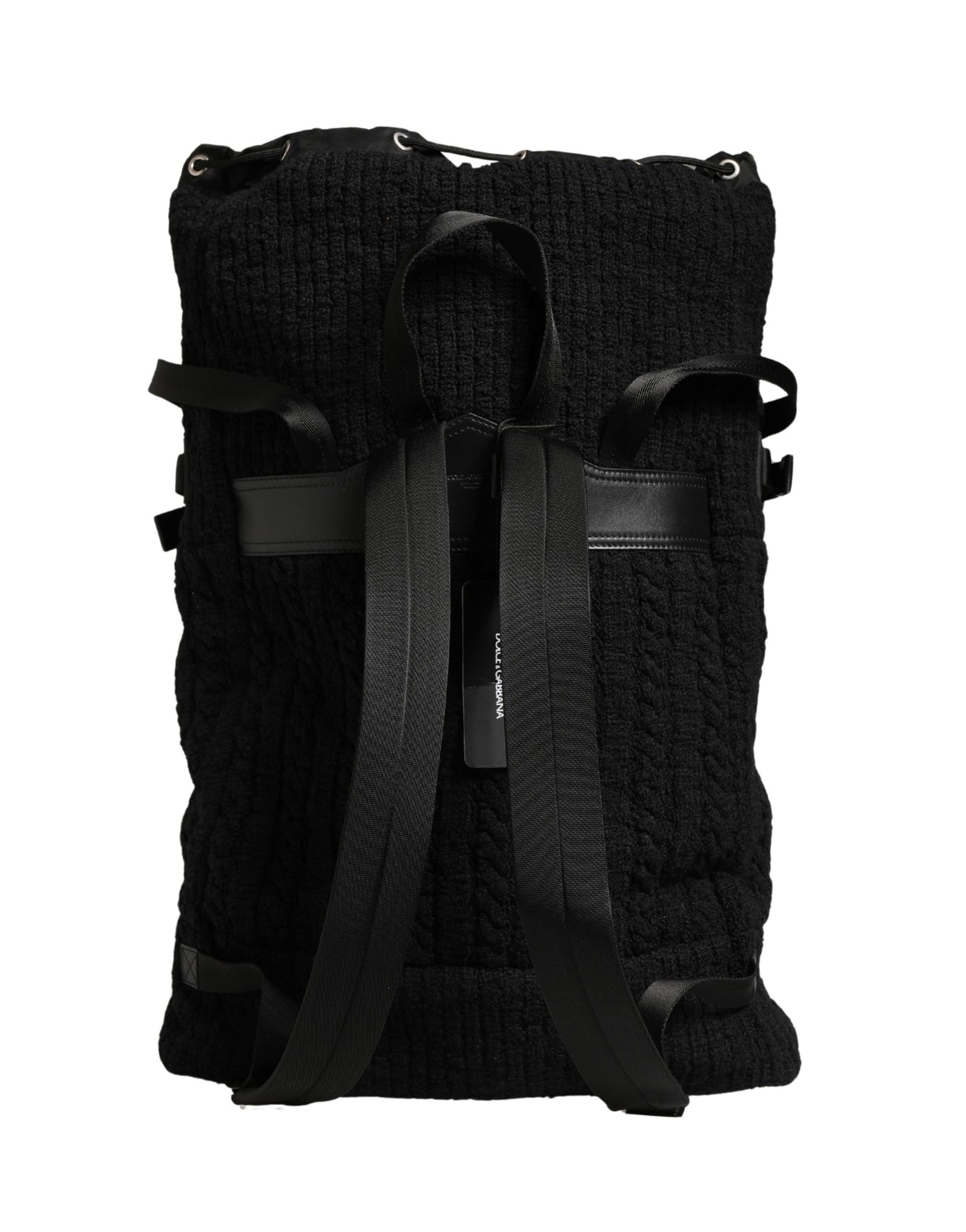 Black Tricot Wool Blend Duffel Backpack Travel Borse Bag