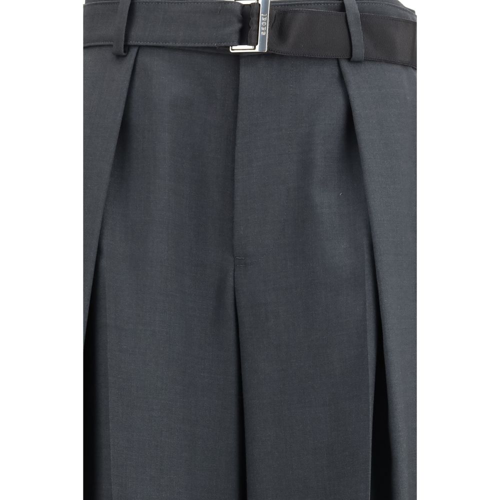 Gray Polyester Casual Pants