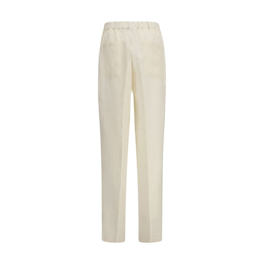 Beige Viscose Casual Pants