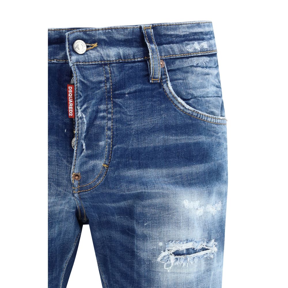 Blue Cotton Straight-Leg Jeans