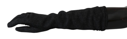 Black Gray Mid Arm Length Mittens Wool Gloves
