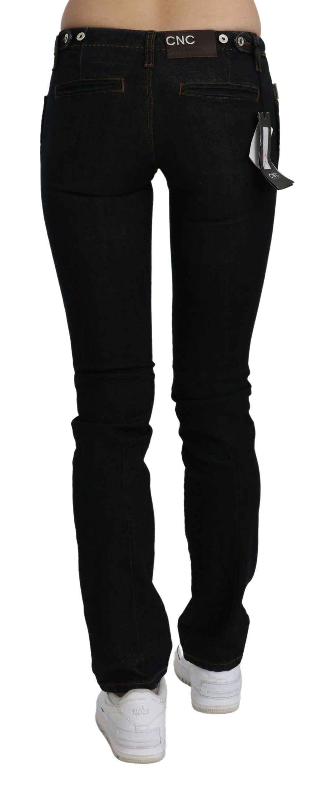 Black Mid Waist Skinny Denim Cotton Jeans
