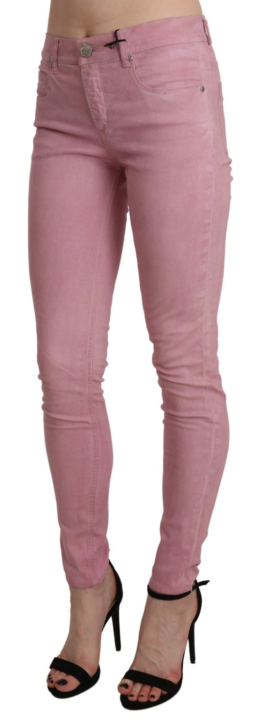 Pink Mid Waist Skinny Stretch Denim Pant