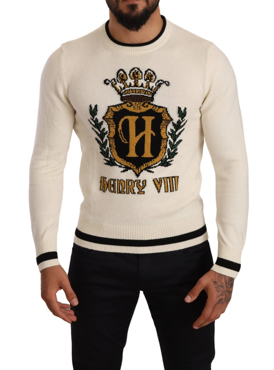 White Heraldic Cashmere Pullover Sweater