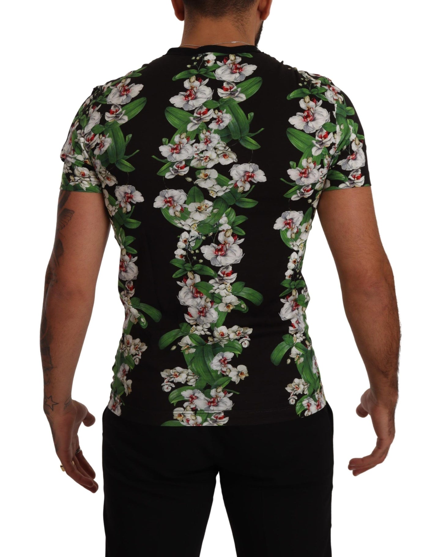 Black Floral Print Crewneck T-shirt
