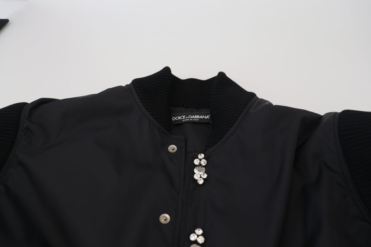 Black Nylon Crystals Coat Buttons Jacket