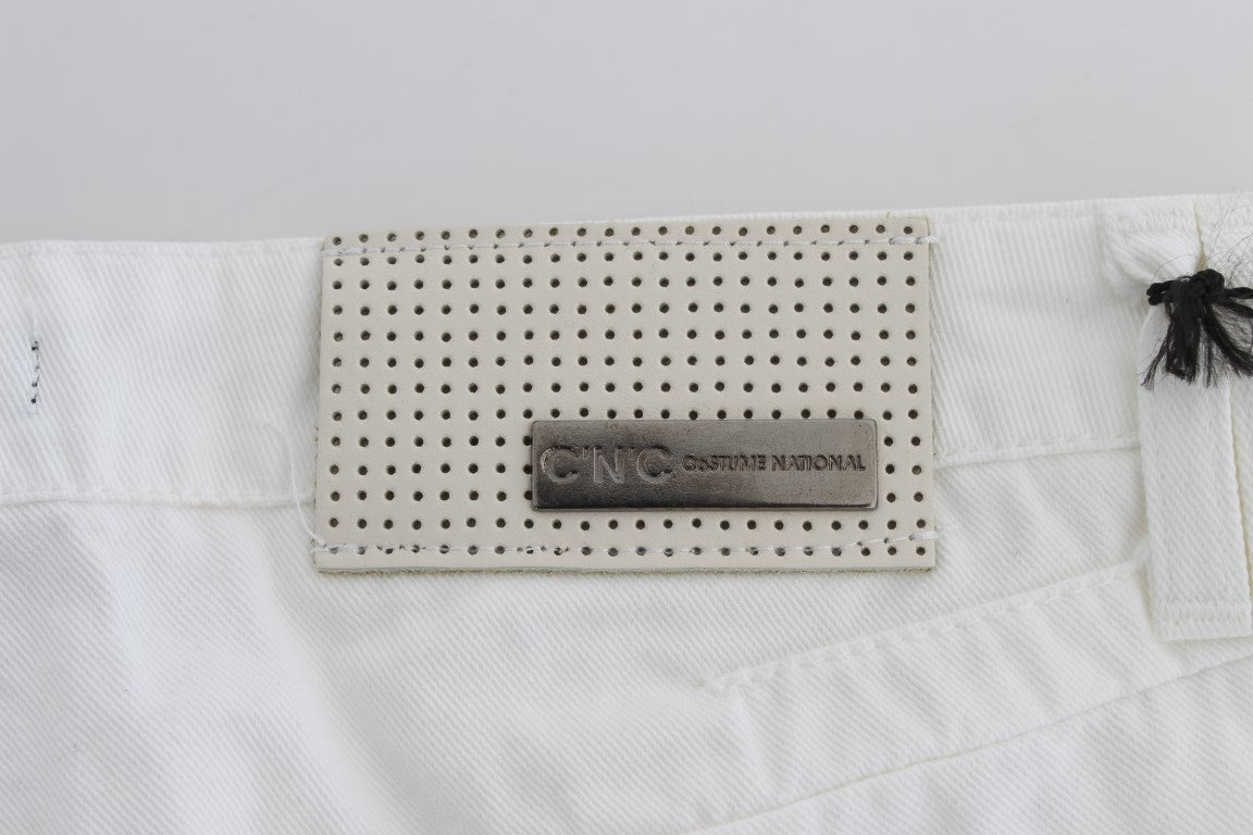 White Cotton Slim Fit Denim Bootcut Jeans