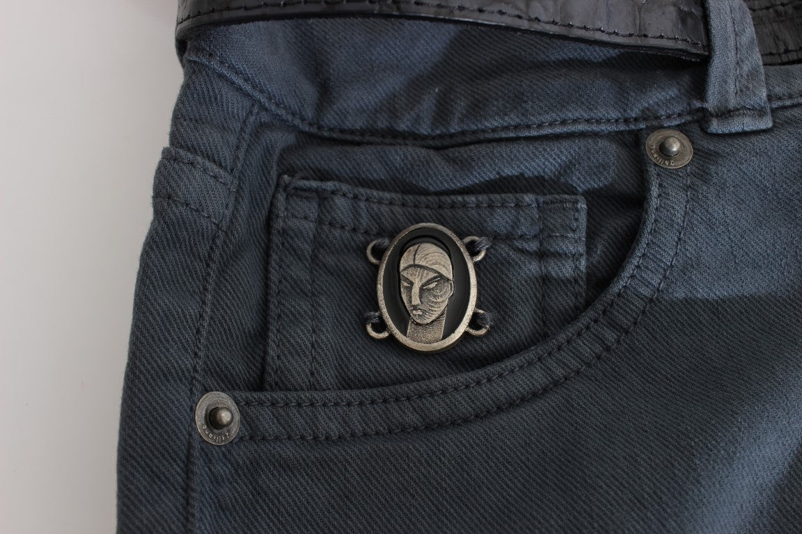 Blue Cotton Blend Slim Fit High Waist Jeans