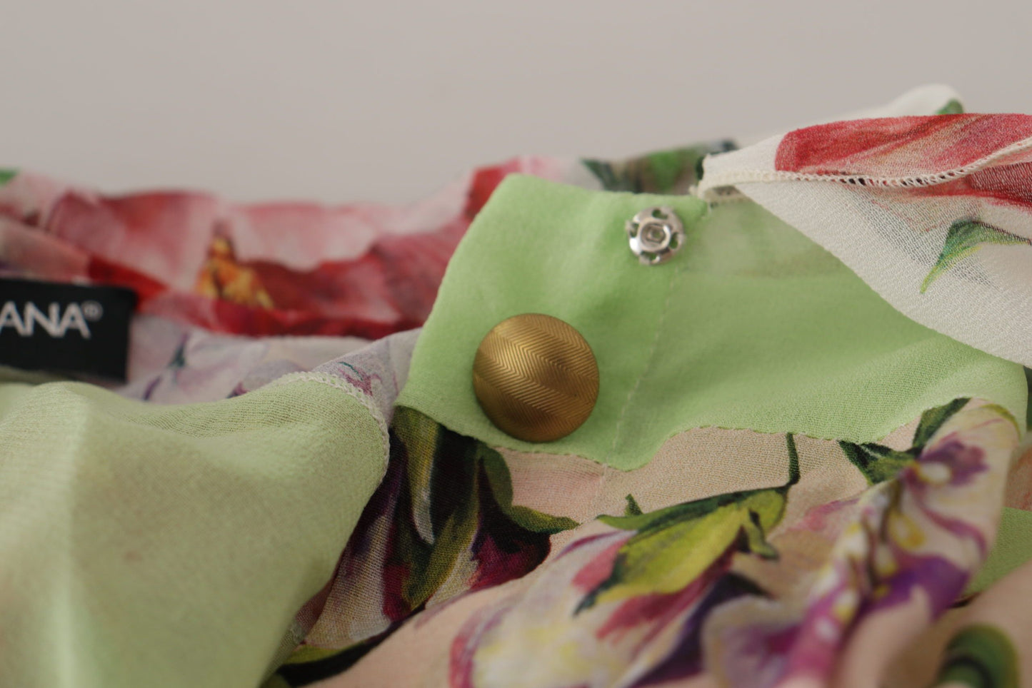 Multicolor  Floral Patchwork Design Ascot Collar Top Blouse