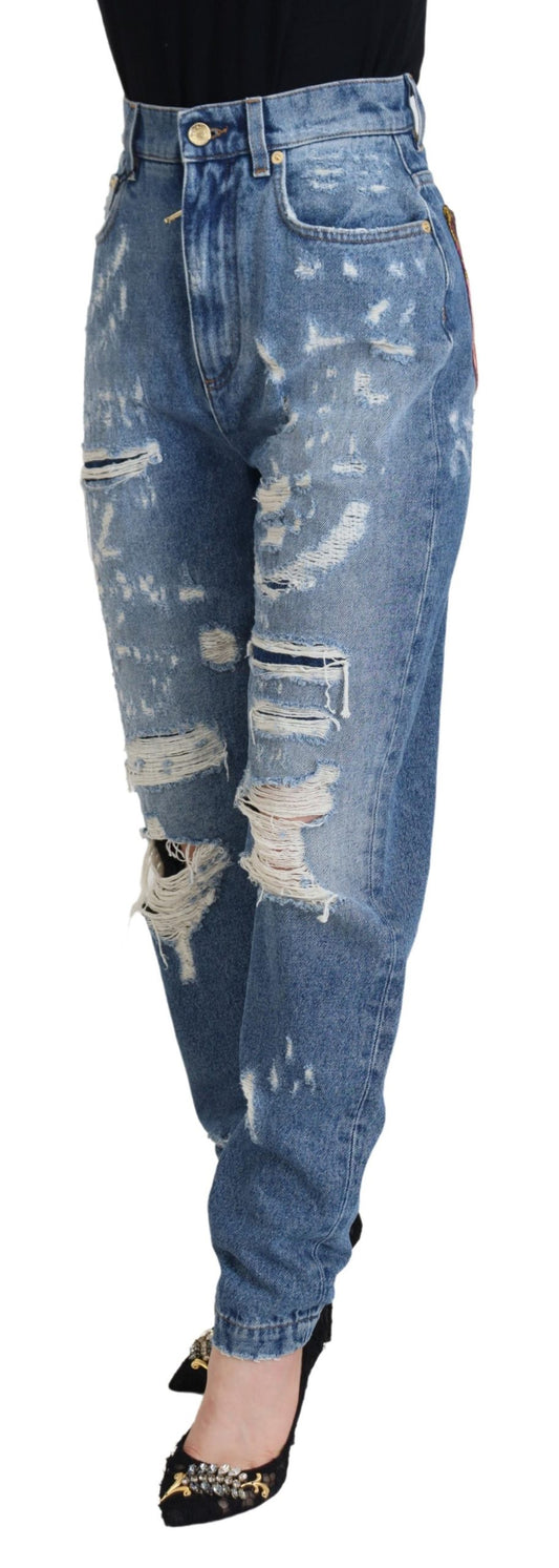 Blue Washed Cotton Tattered Denim Jeans
