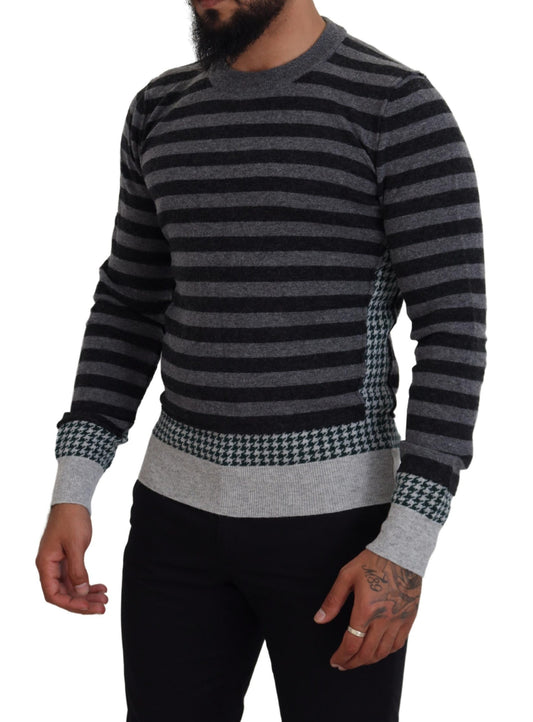 Black Gray Wool Logo Pullover Sweater