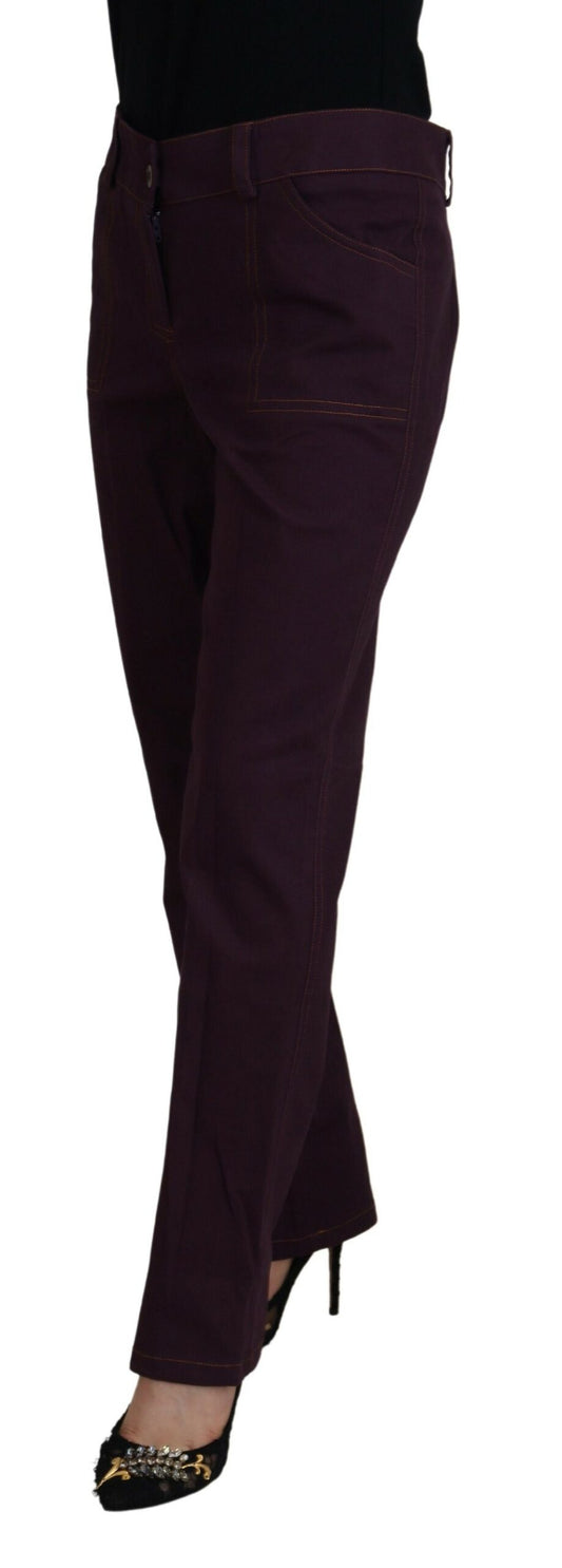 Purple Cotton Mid Waist Women Tapered Pants