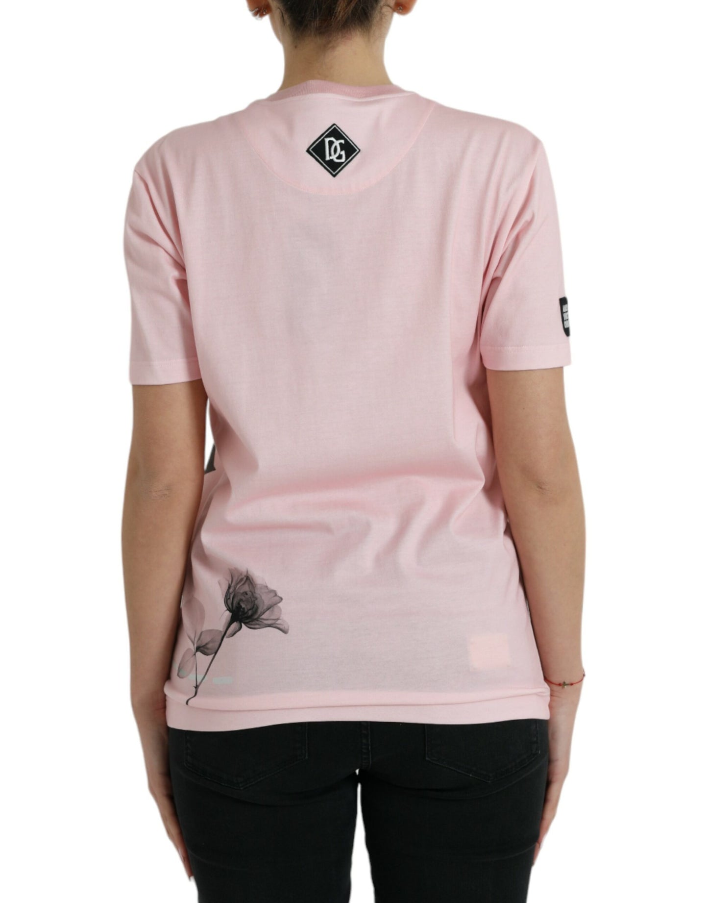 Pink Floral Print Cotton Short Sleeves T-shirt
