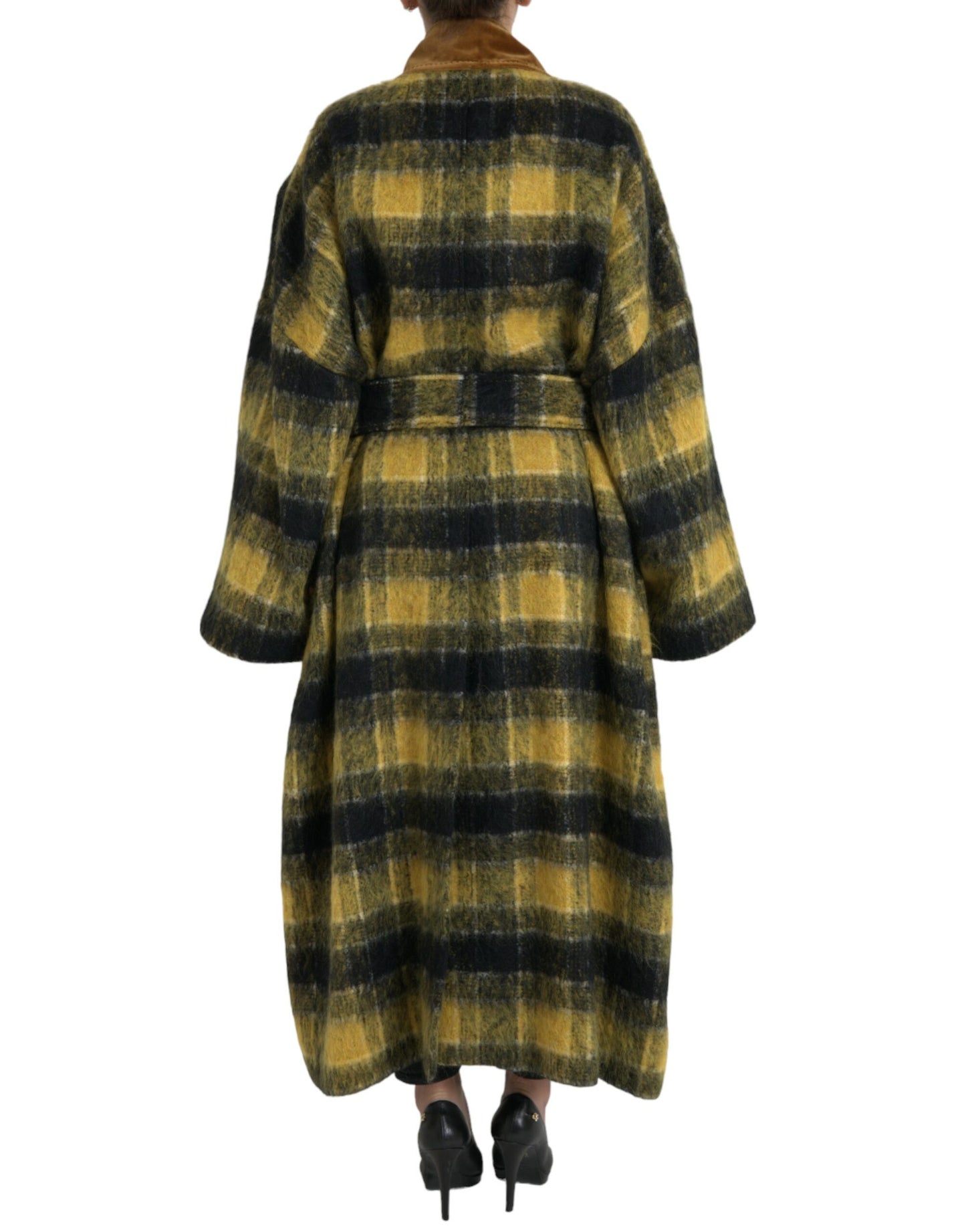 Yellow Checkered Long Sleeve Coat Jacket