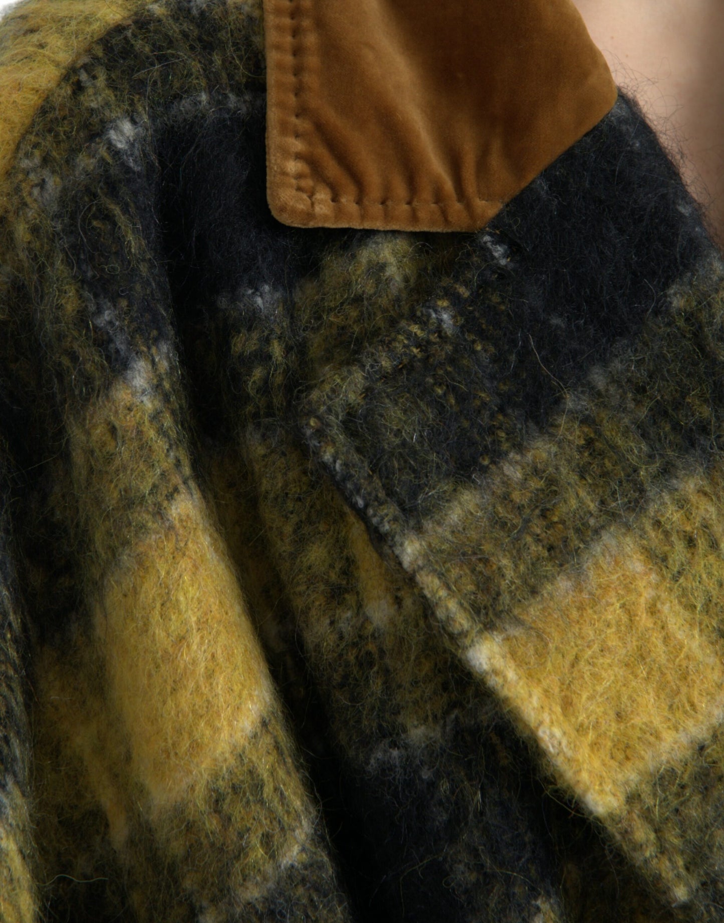 Yellow Checkered Long Sleeve Coat Jacket