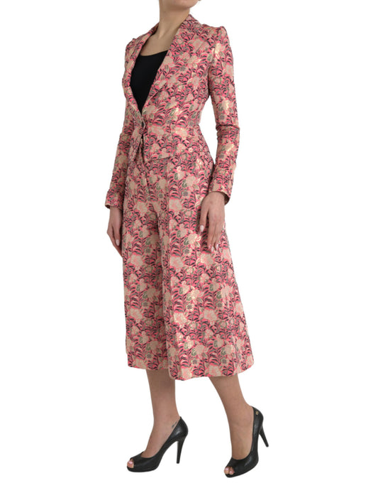 Pink Floral Jacquard Slim Fit 2 Piece Suit