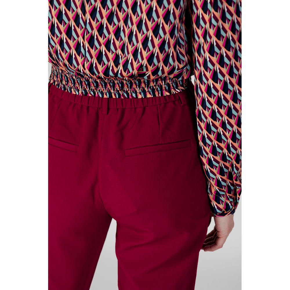 Bordeaux Polyester Casual Pants