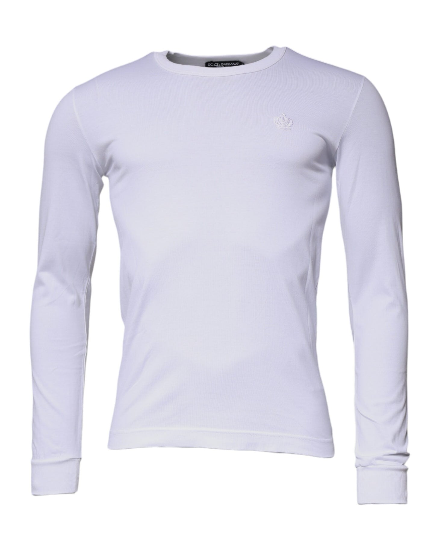White Crown Crew Neck Cotton Pullover Sweater