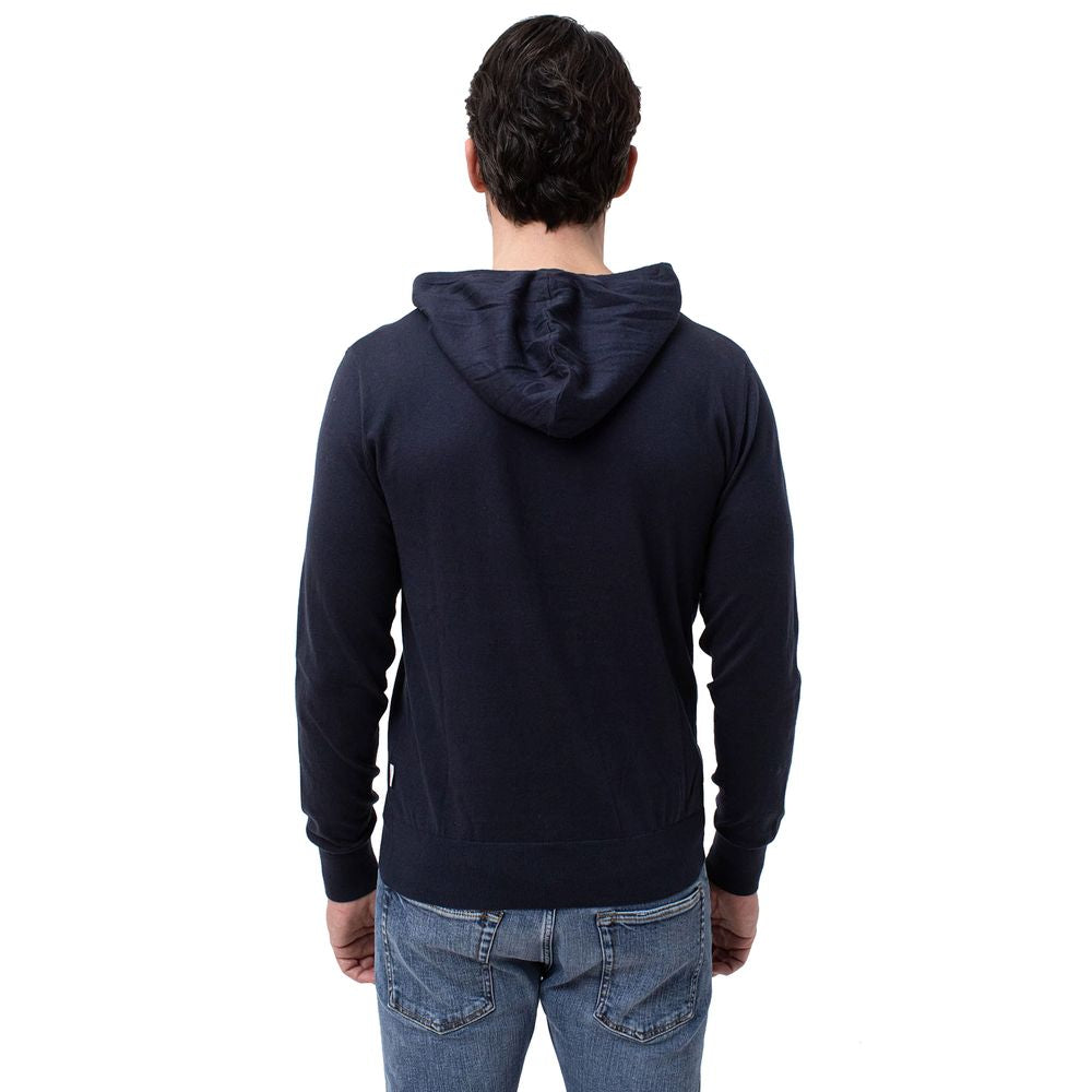 Blue Cotton Men Hoodie
