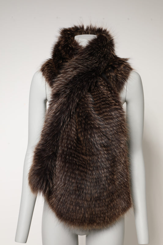 Brown Raccoon Fur Neck Warmer Winter Scarf