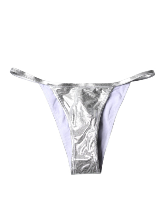 Silver Polyester Beachwear Bikini Bottom Swimwear