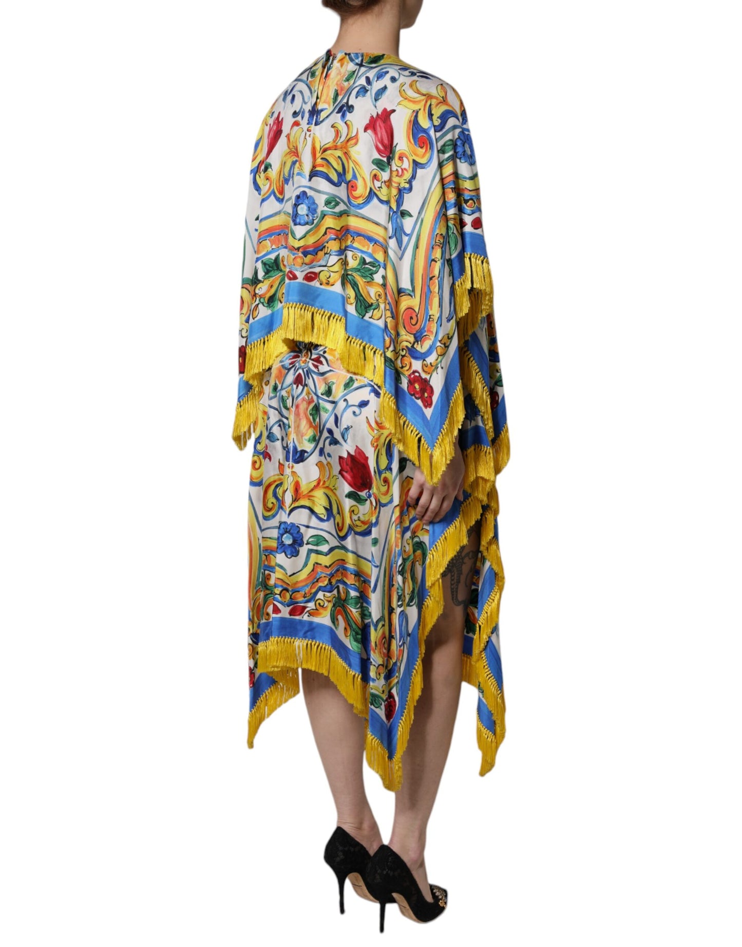 Multicolor Majolica Kaftan Short Sleeves Maxi Dress