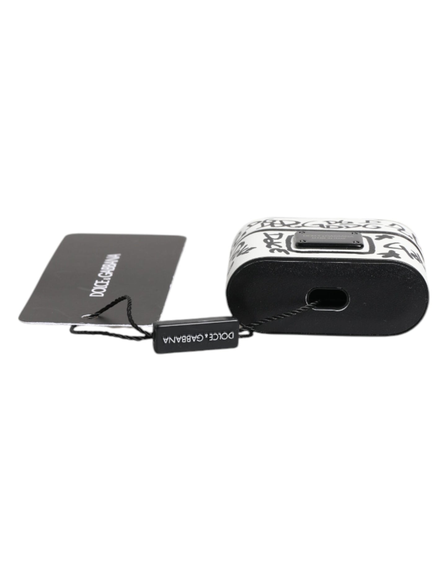 Black White Leather Scribble Embossed Logo Airpods Case