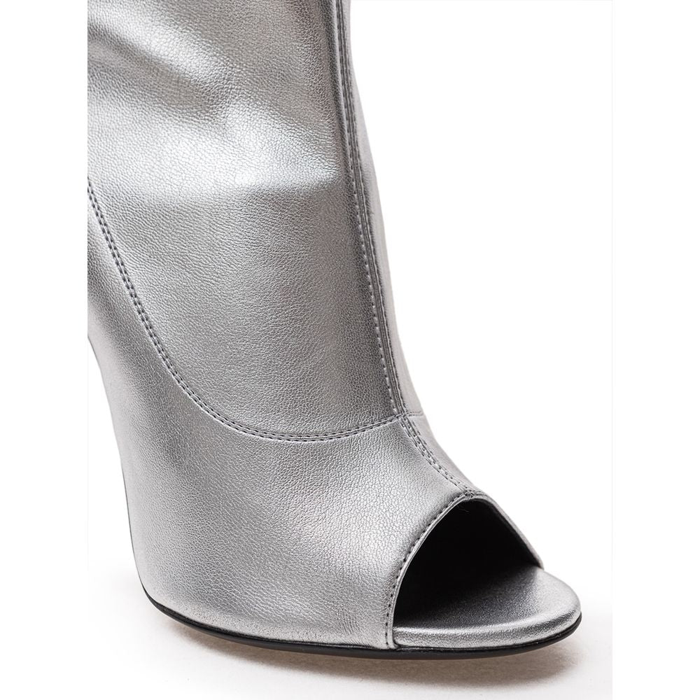 Gray Leather Ankle Boots