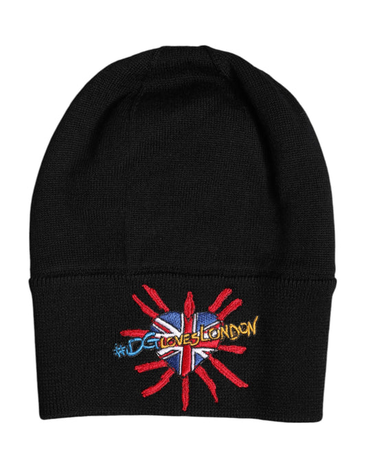 Black #DGLOVESLONDON Knitted Beanie Hat