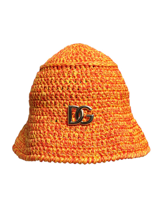 Orange Cotton Crochet DG Logo Bucket Hat