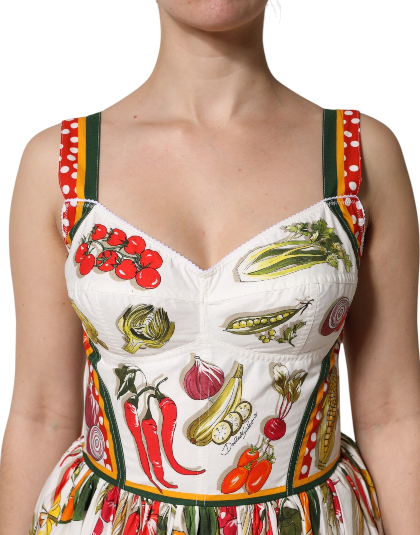 White Vegetables Sleeveless A-line Midi Dress