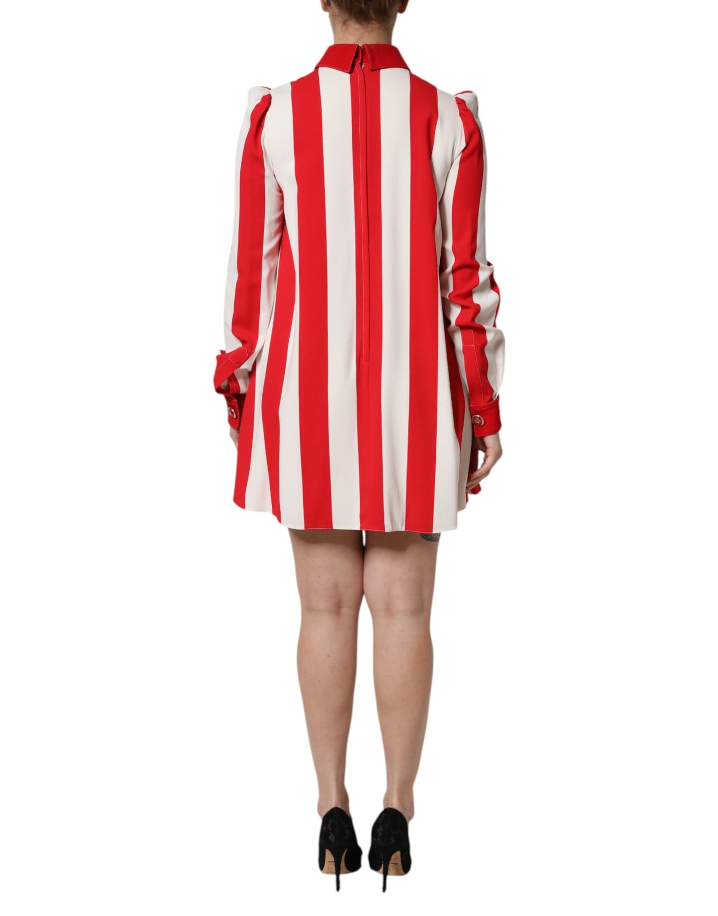 White Red Stripes Long Sleeves Mini Dress