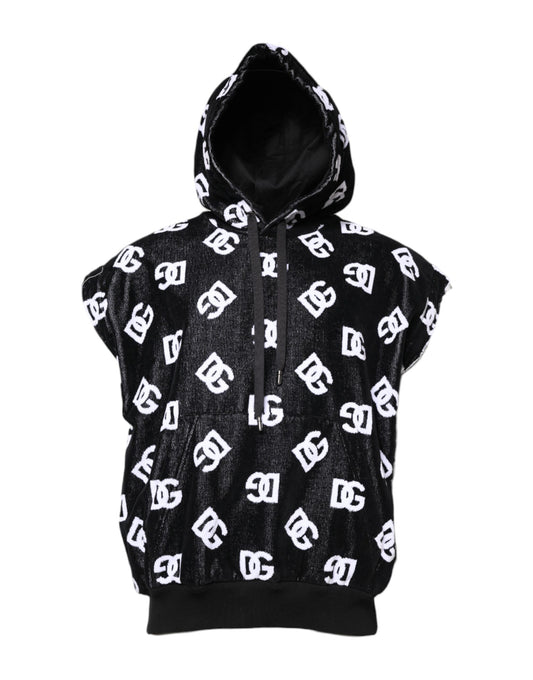 Black DG Cotton Hooded Sleeveless Sweater