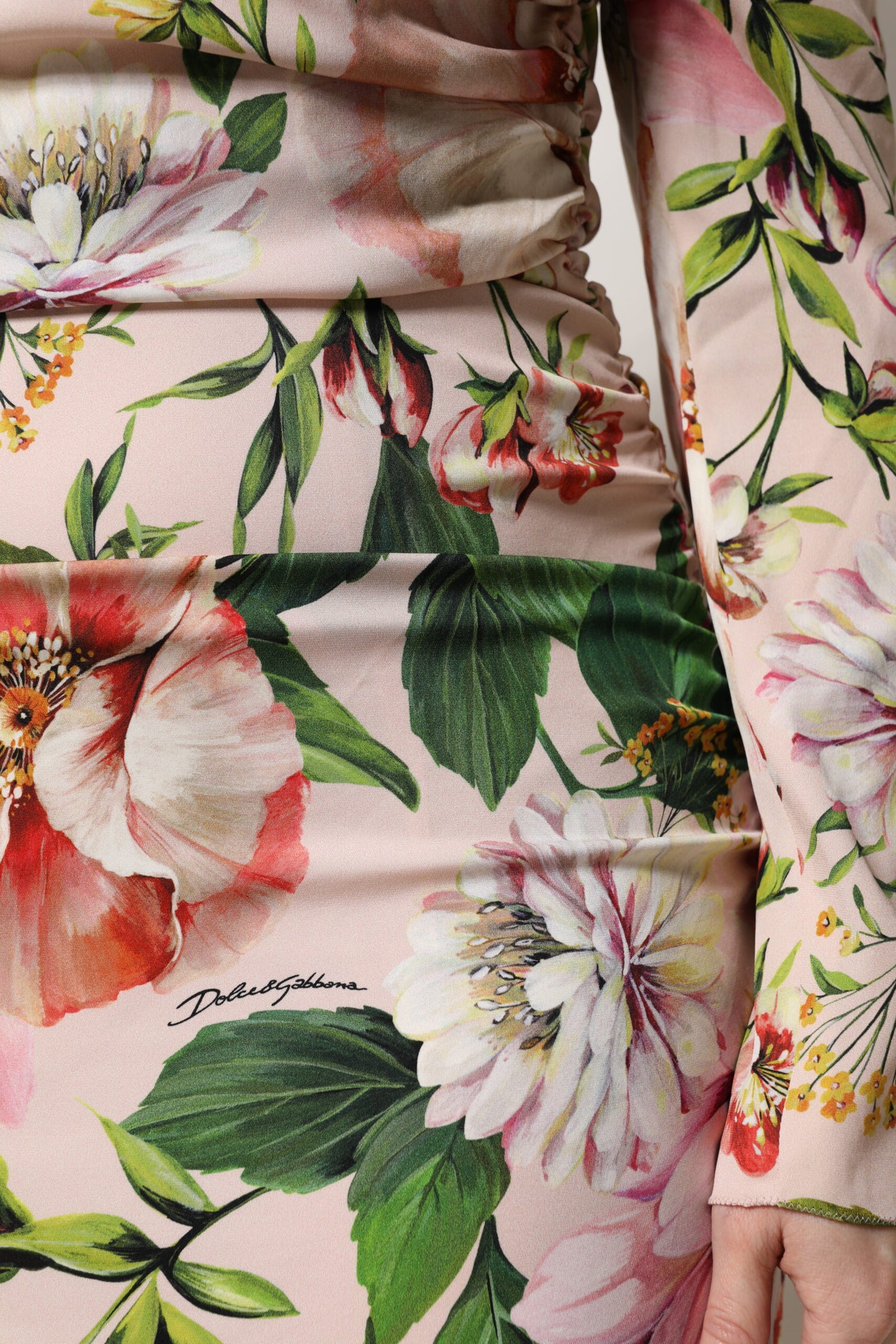 Pink Floral Silk Fit And Flared Midi Dress