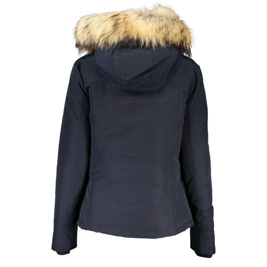 Blue Cotton Women's Jacket with Hood