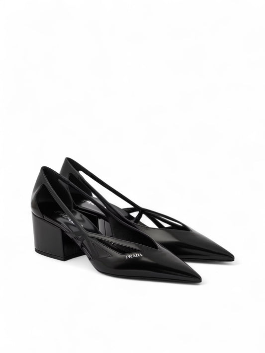 Black Leather Cut-Out Pumps 55