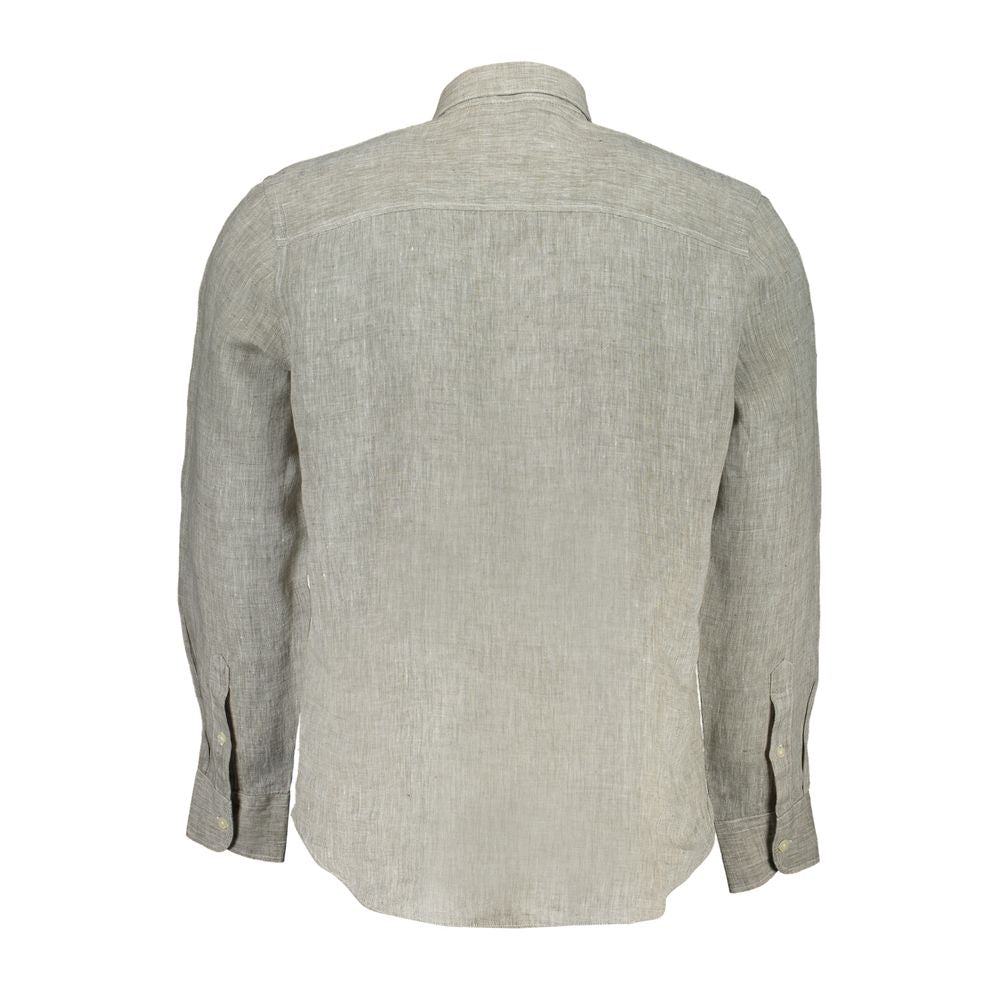 "Grigio Linen Men's Shirt with Italian Collar"