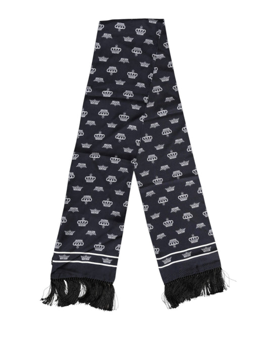 Black Silk Crown Fringes Men Foulard Scarf