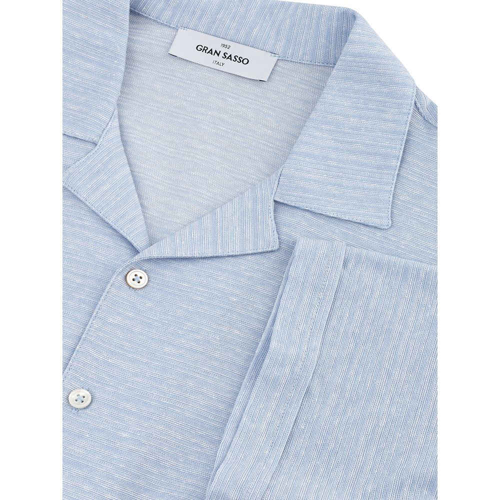 Blue Linen And Cotton Shortsleeve Shirt