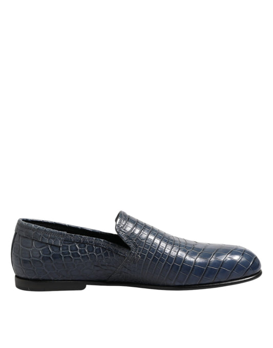 Blue Exotic Leather Slip On Loafers Men Dress Shoes