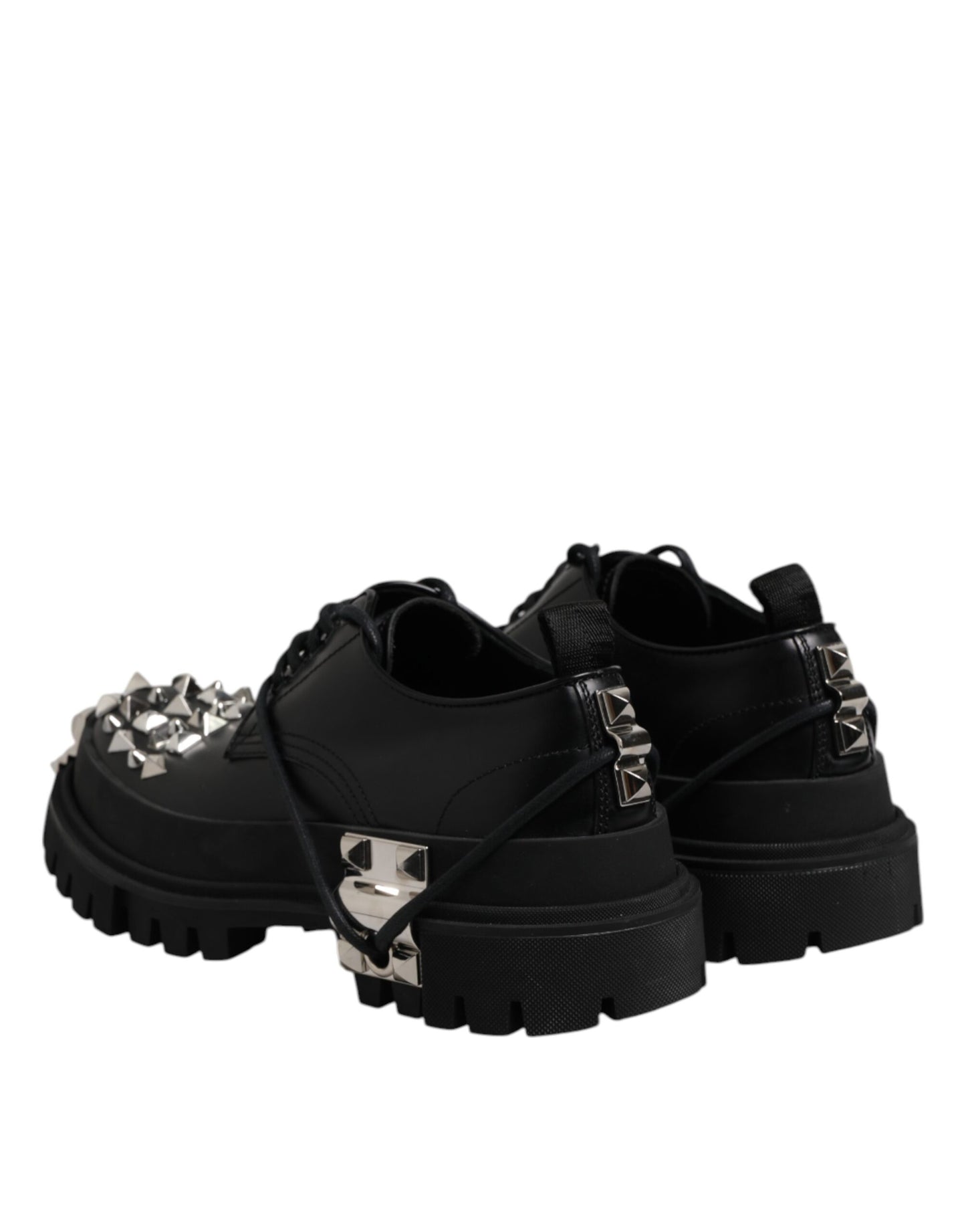 Black Leather Embellished Trekking Derby Shoes