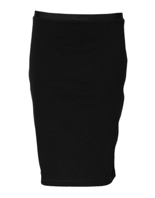 Black Polyester Pencil Cut Knee Length Skirt