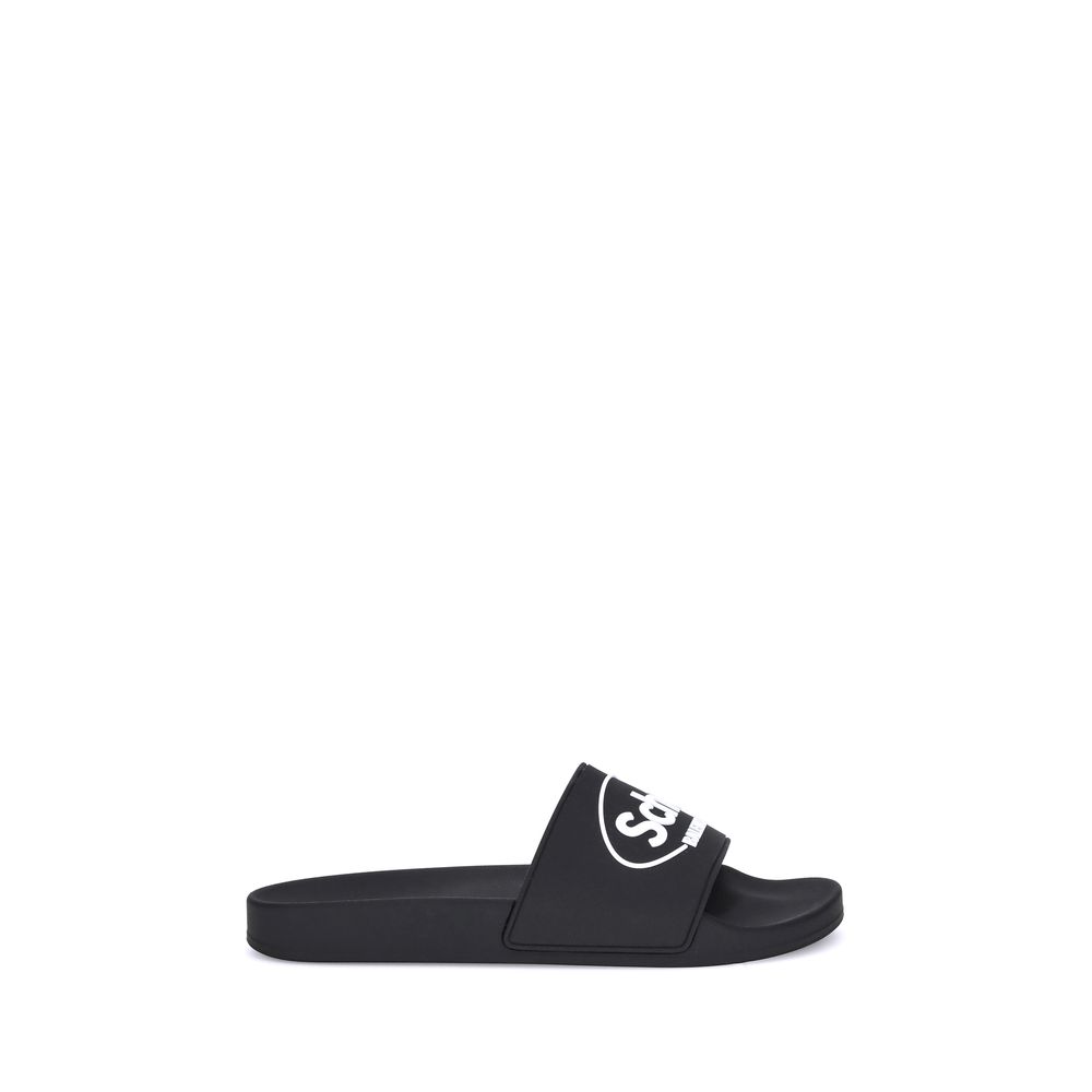 Black Rubber Flat Sandals